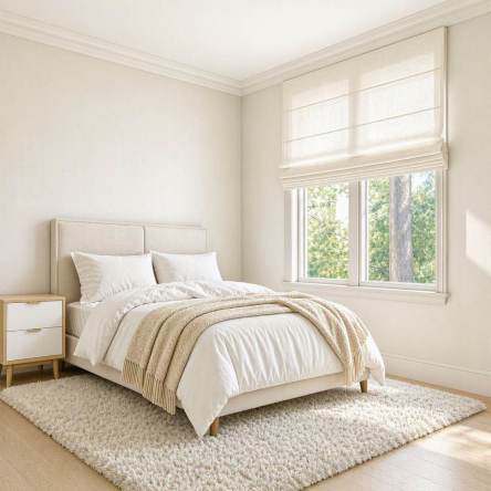 Cortinas plegables con varillas para dormitorio.