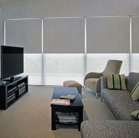 Cortinas enrollables opacas para el salón.