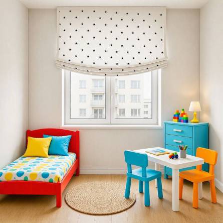 Estor paqueto Estrellitas sin vaillas para dormitorio infantil.