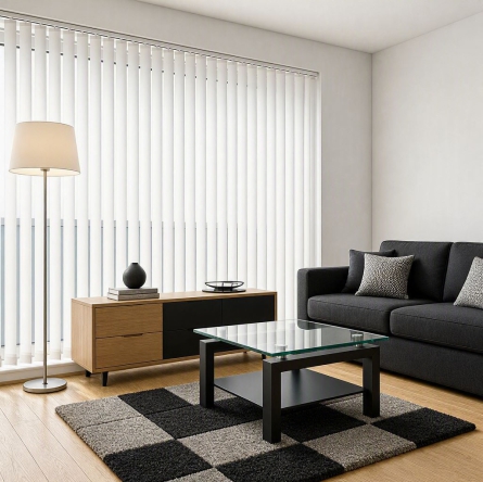 Cortinas de lamas verticales para salón.